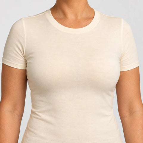 Body Baumont de manga curta: detalhe frontal do caimento